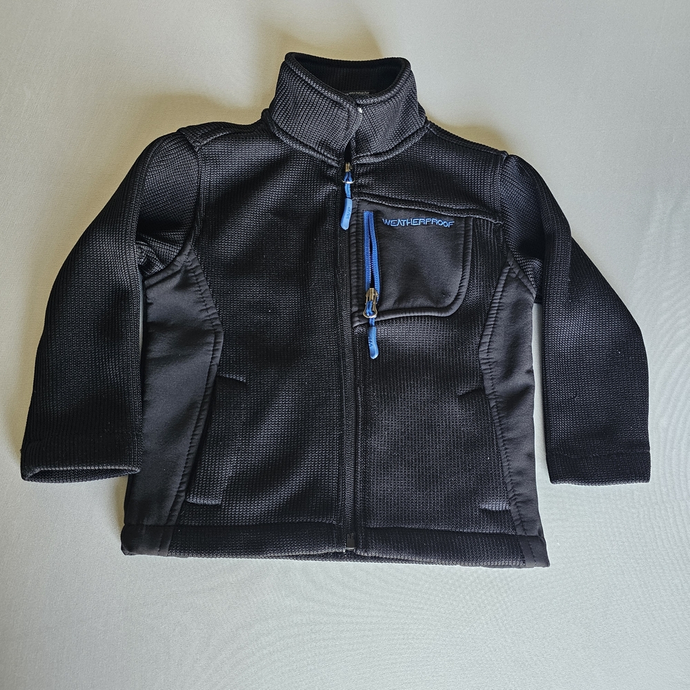Black Kids' Weatherproof Fleece Jacket with Blue Zipper Accents